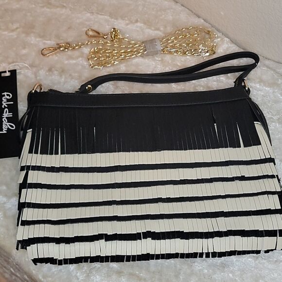 Black/Tan Fringe Vegan Leathe Clutch/Crossbody Bag - Picture 6 of 15